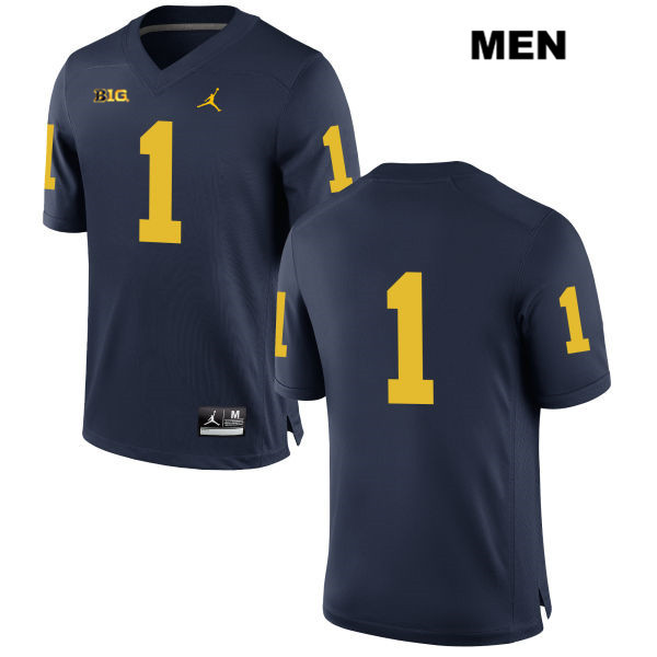 Men's NCAA Michigan Wolverines Jordan Anthony #1 No Name Navy Jordan Brand Authentic Stitched Football College Jersey MX25T64YK